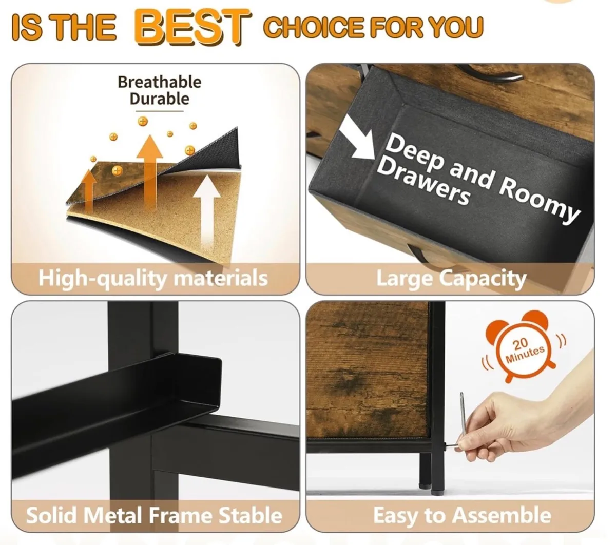 Chest of Drawers for Bedroom, 9 Drawer Fabric Dres - Image 3