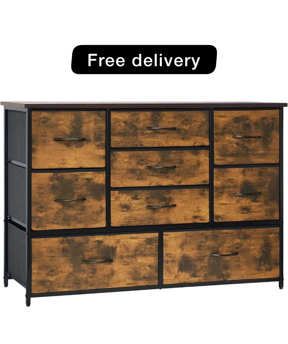 Chest of Drawers for Bedroom, 9 Drawer Fabric Dres - Image 1