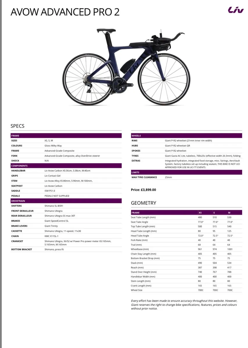 XS Giant Liv Avow TT Bike - Image 3