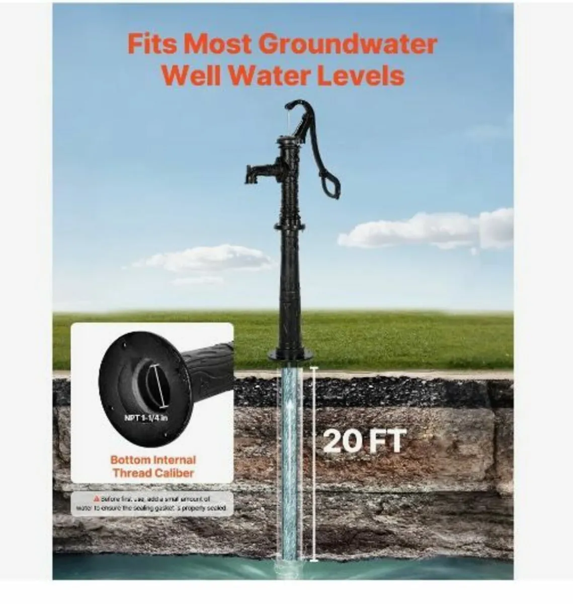 Well Hand Pitcher Pump, 20 ft Max Lift - Image 3