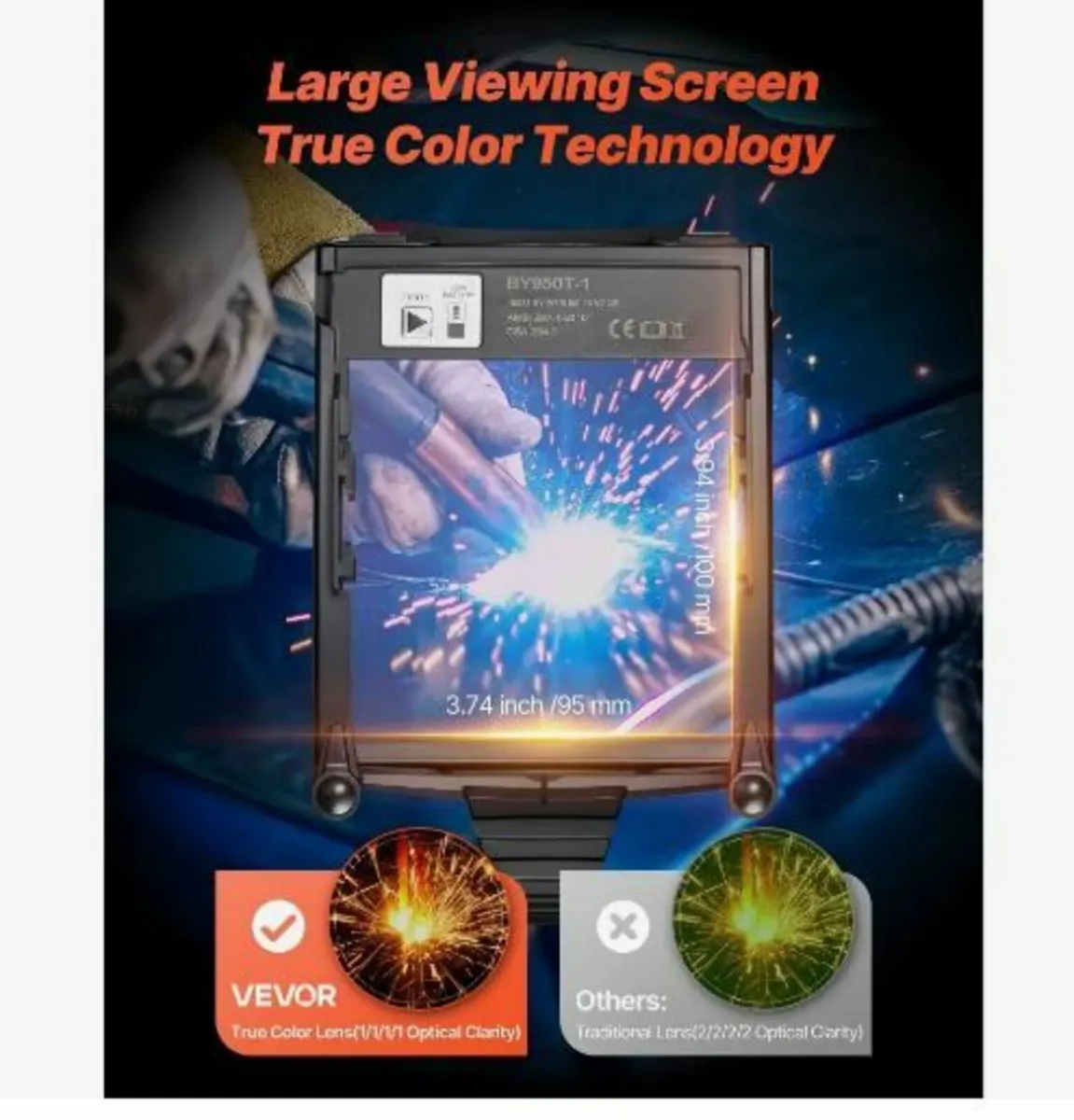 Welding Helmet Auto Darkening, 100 x 95 mm - Image 2