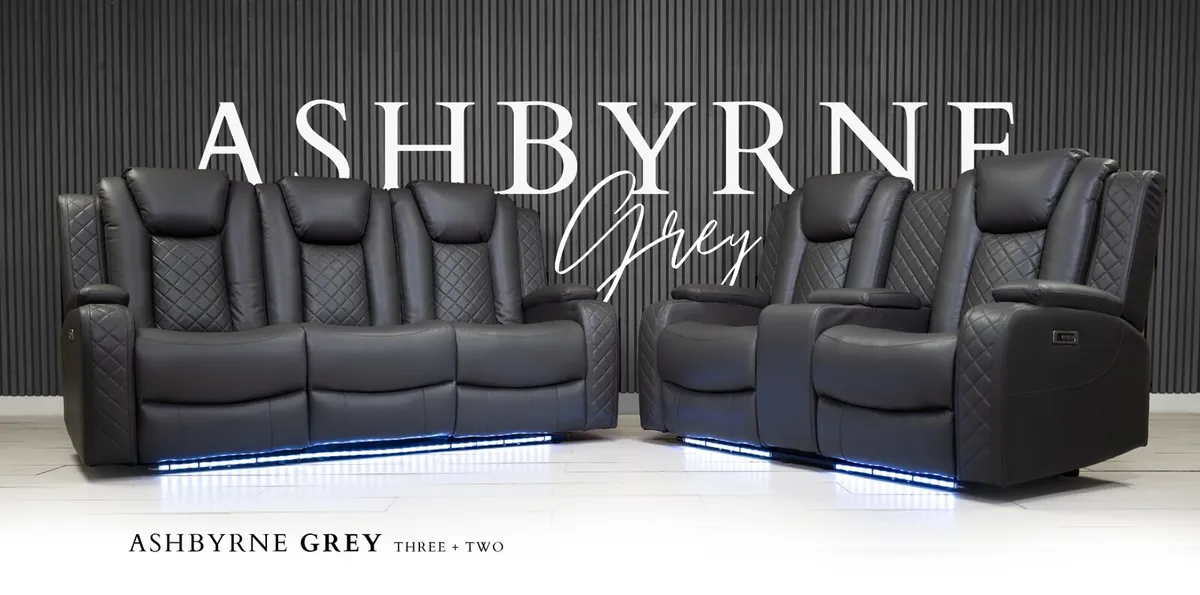 Ashbyrne Dark Grey Electric Leather Recliner Sofa - Image 2