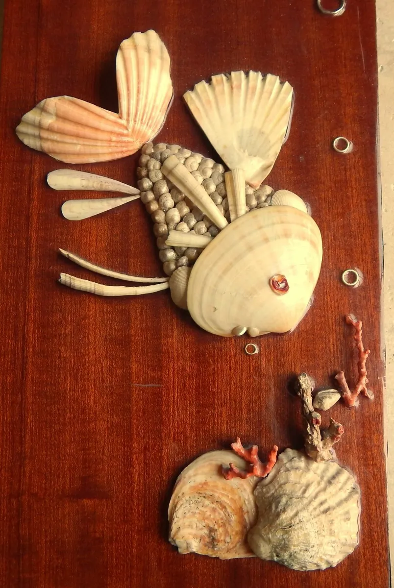 Sea Shell Art Piece on Wooden Background - Image 3
