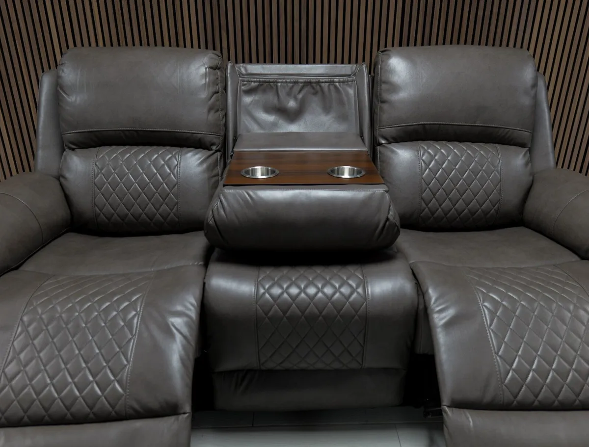 Roman Stone Grey Leather Recliner Sofa Set - Image 2