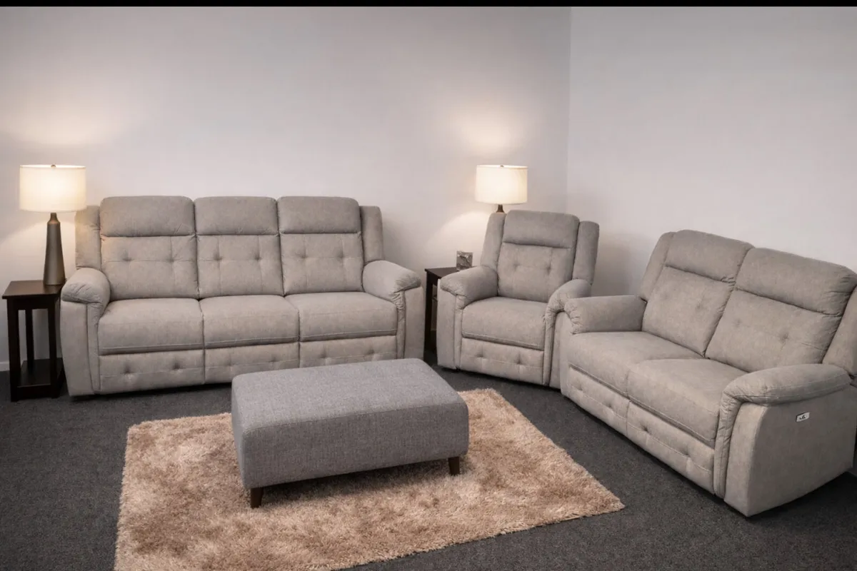 New 3+1+1 Grey Fabric Electric Recliners - Image 1