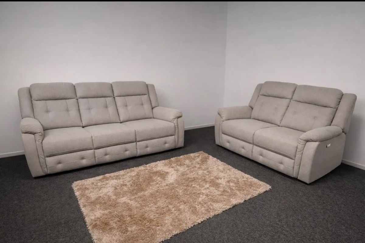 New 3+2 Grey Fabric Electric Recliner Sofas - Image 2