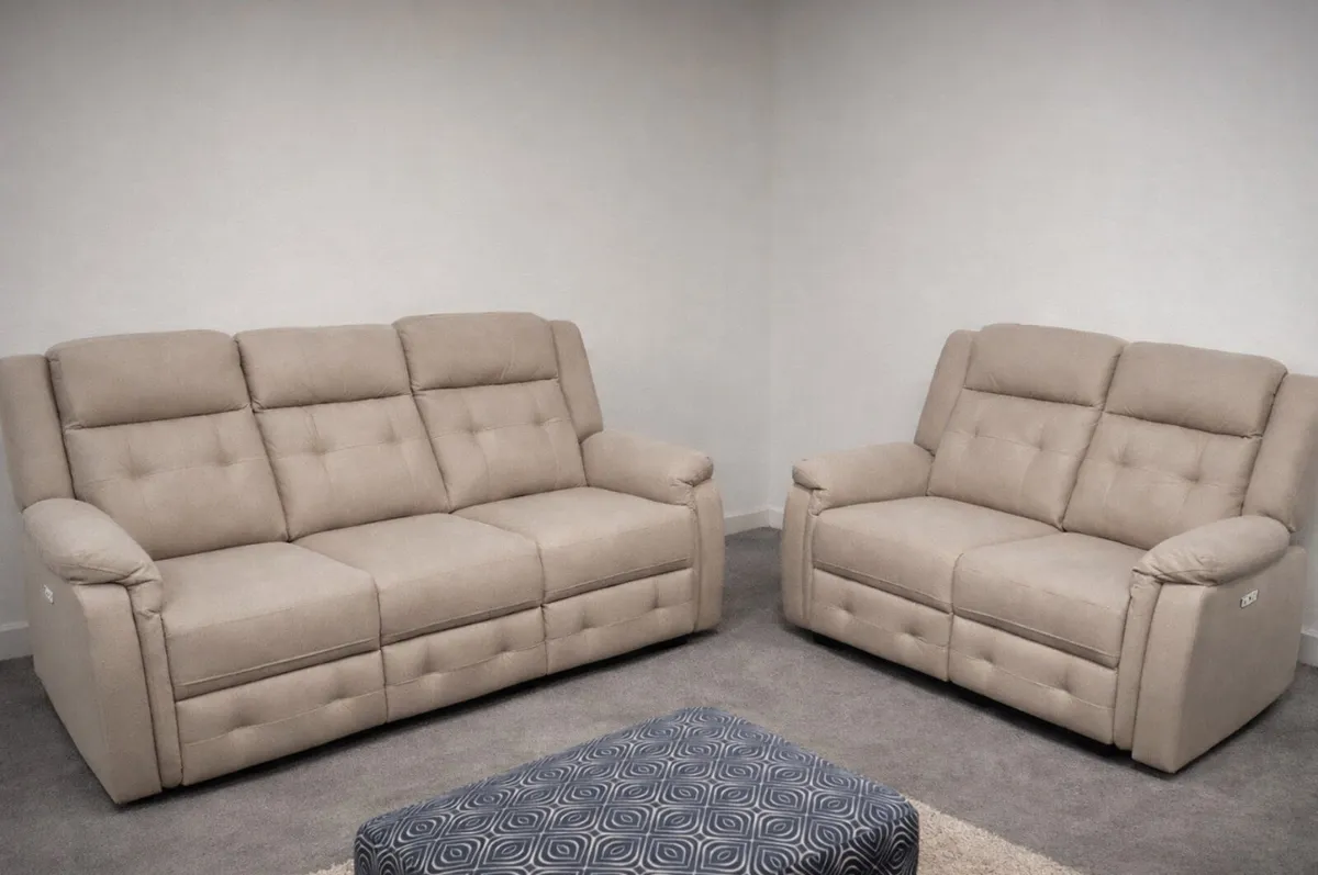 New Beige Mayfair 3+2 Electric Recliner sofas - Image 1