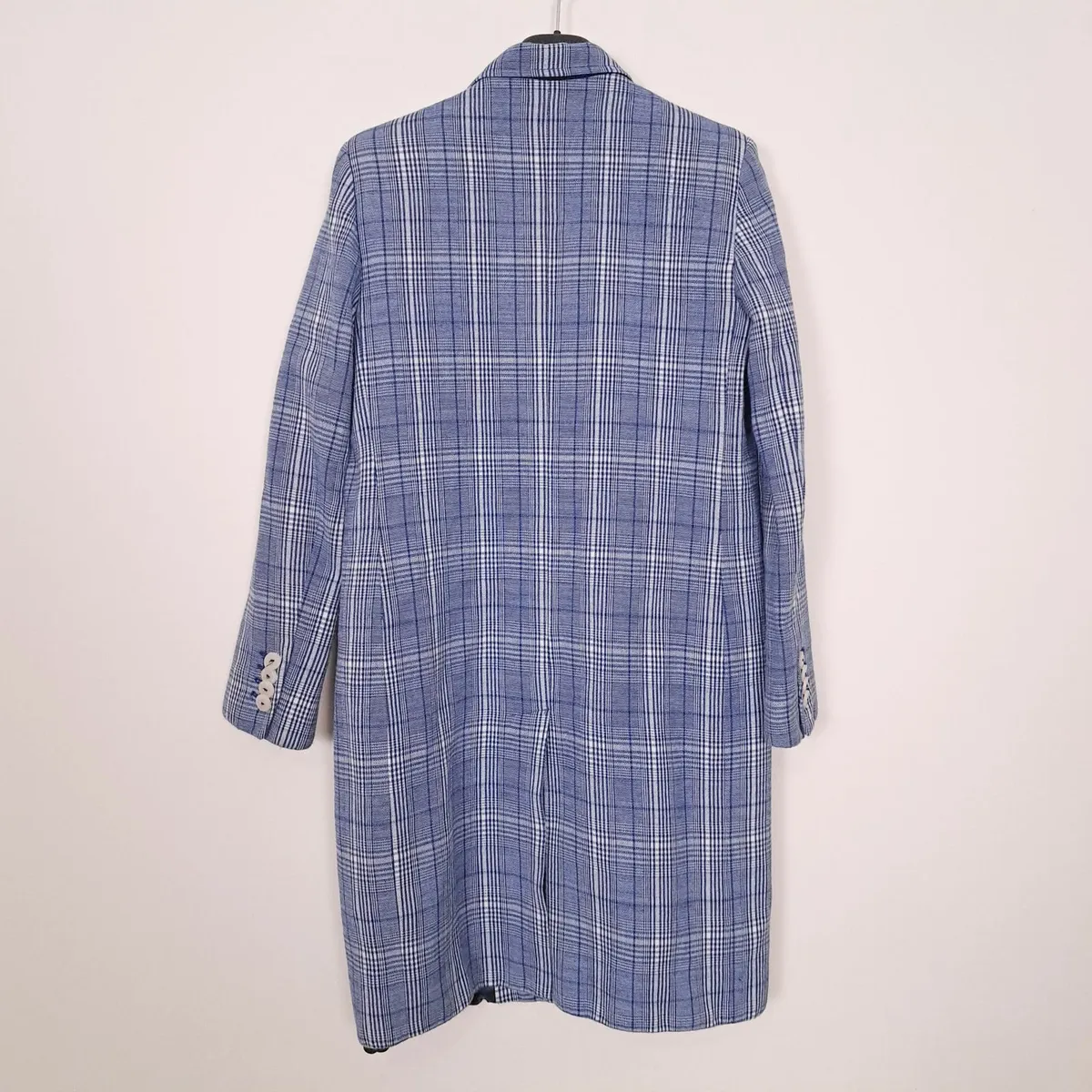 Mango Blue White Checked Plaid Blazer Coat Size S - Image 4