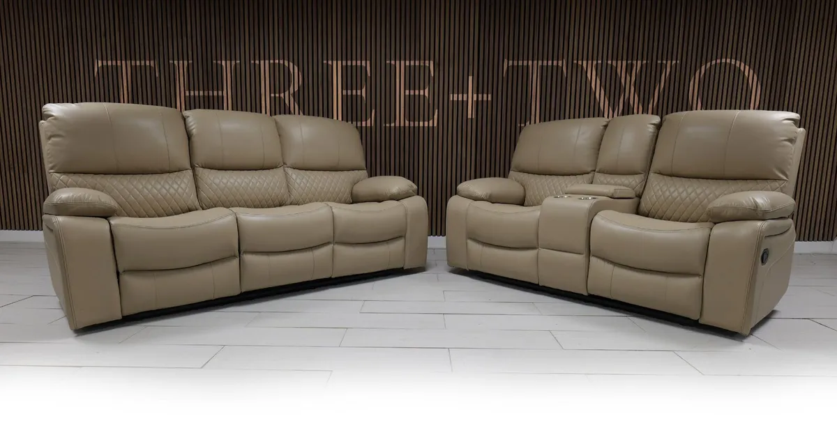 Rita True Beige Leather Recliner Sofa Set - Image 1