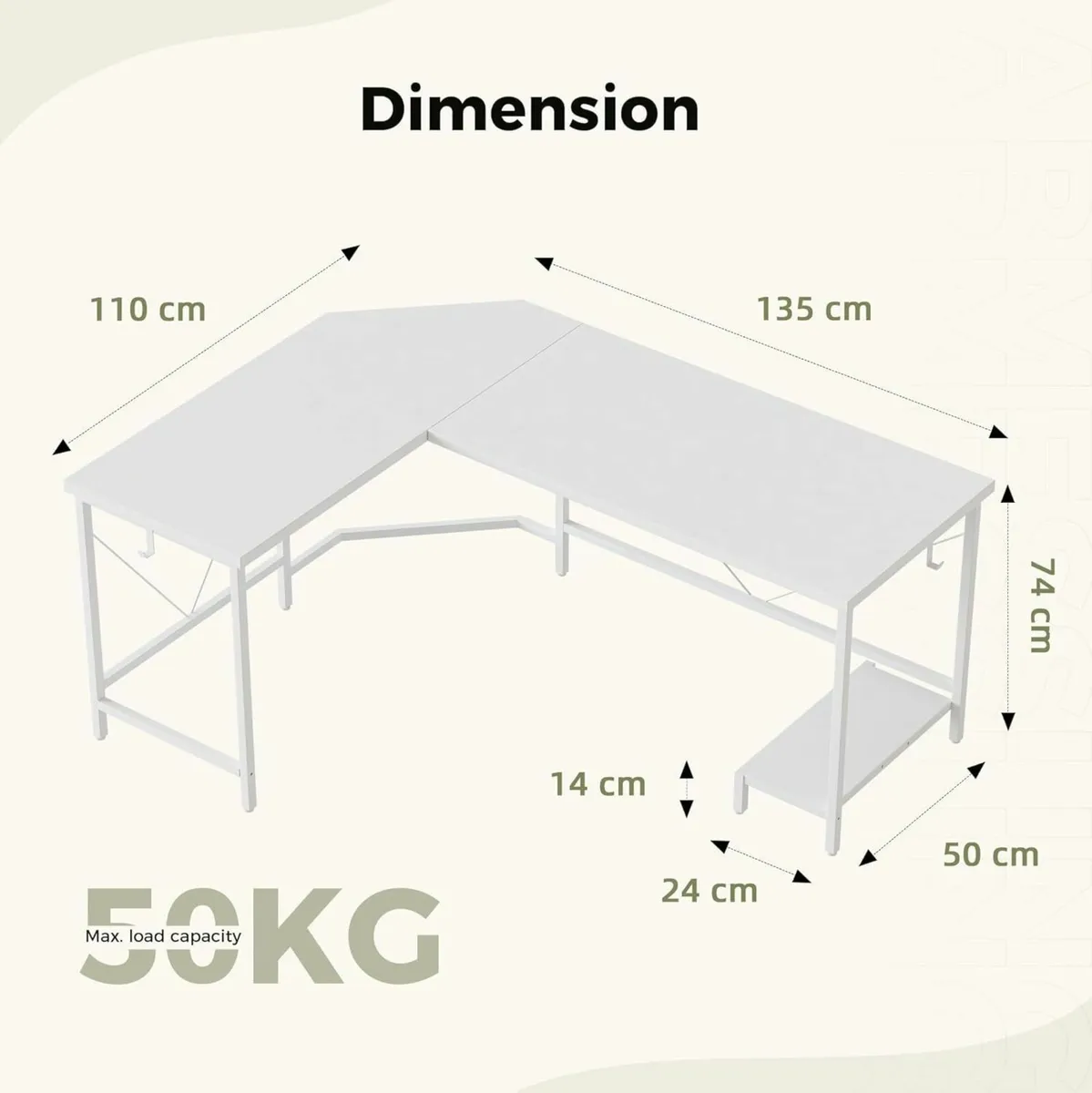 L Shaped Desk 135x110 cm Corner Gaming for Home - Image 2