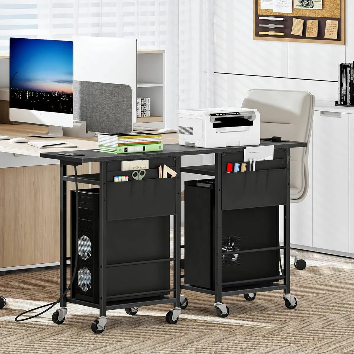 3-Tier Mobile Computer Tower Stand with Power - Image 2