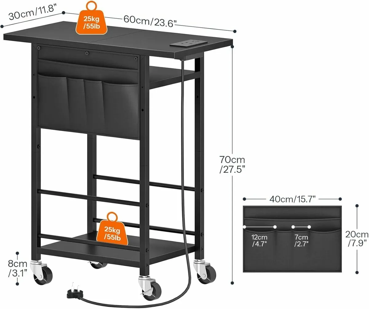 3-Tier Mobile Computer Tower Stand with Power - Image 3