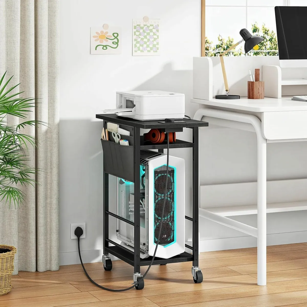 3-Tier Mobile Computer Tower Stand with Power - Image 4