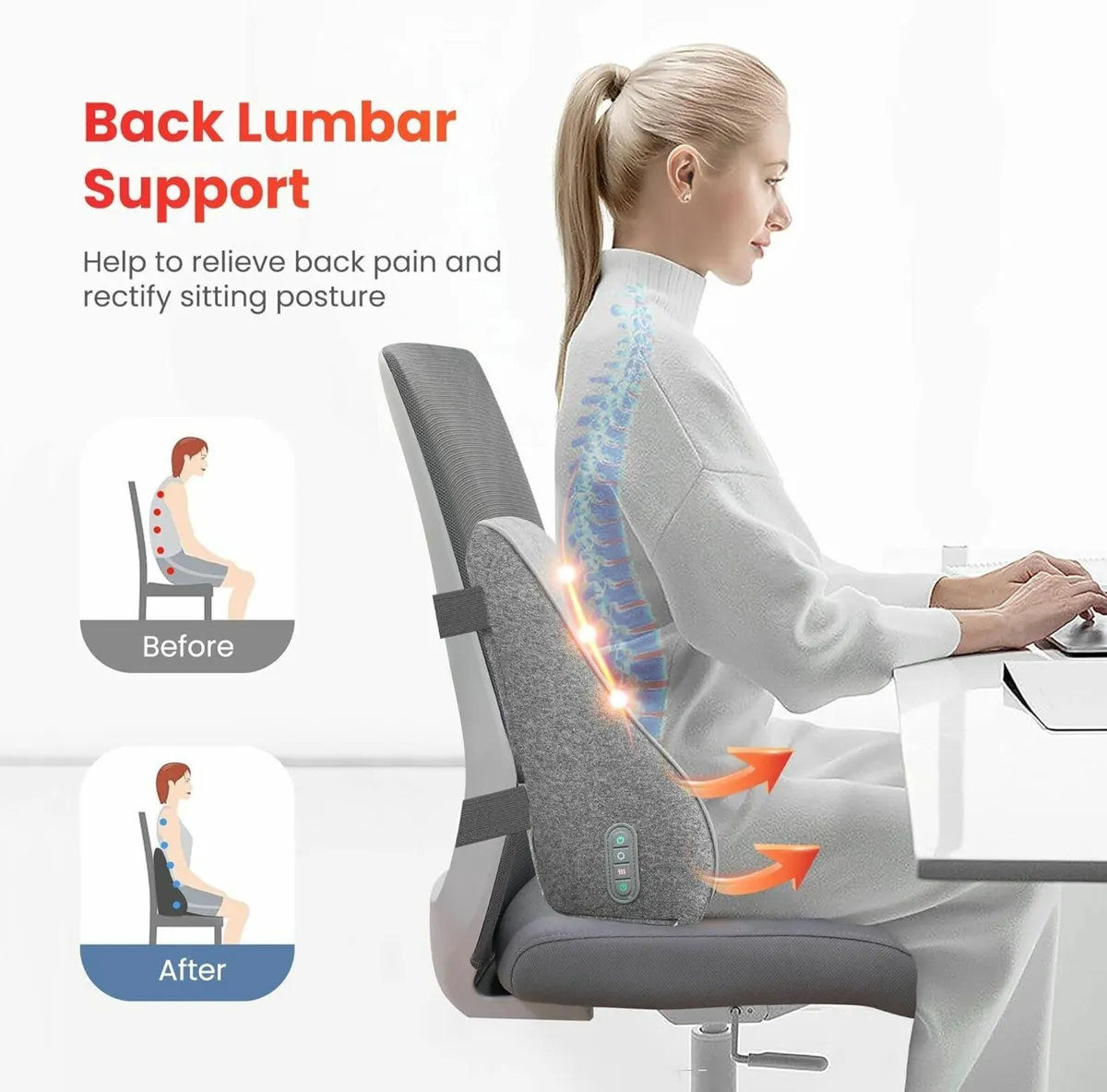 Back Support Pillow for Office Chair Car Lumbar - Image 3