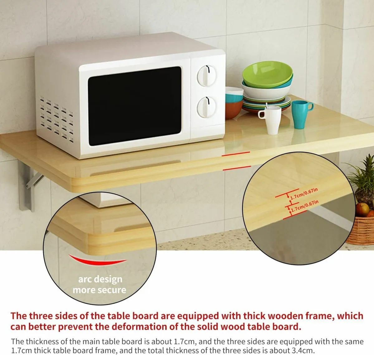 Wall Mounted Table Folding Floating Desk Pine - Image 3