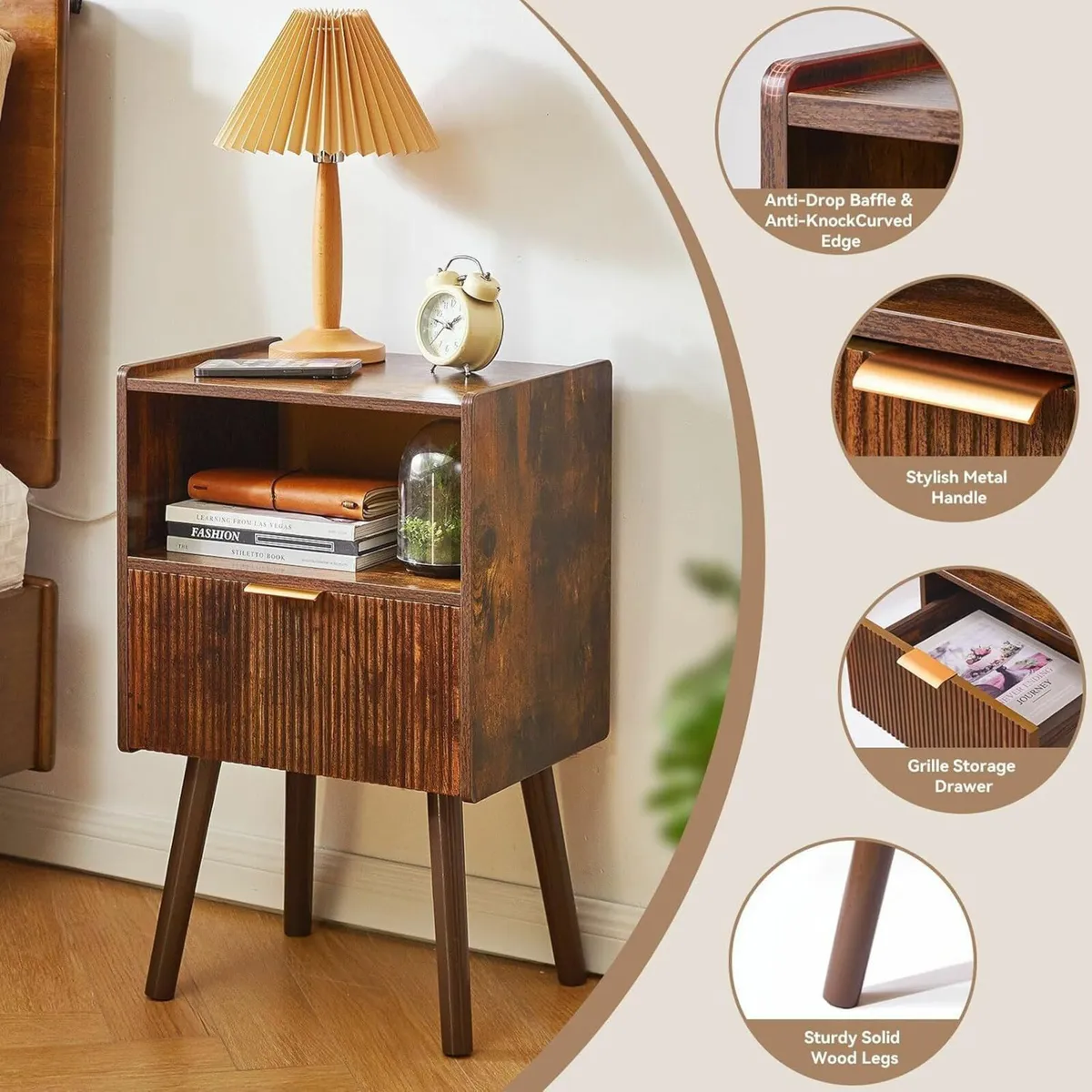 Bedside Table Modern Cabinet with Storage Drawer - Image 4