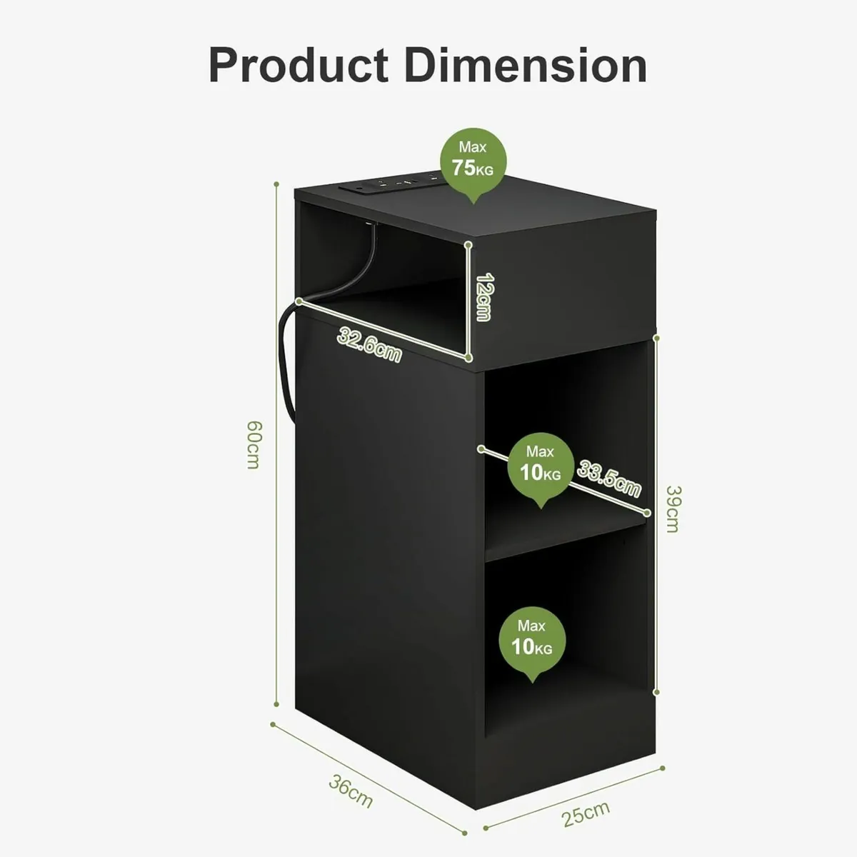 Narrow Bedside Table Wooden Nightstand with - Image 2