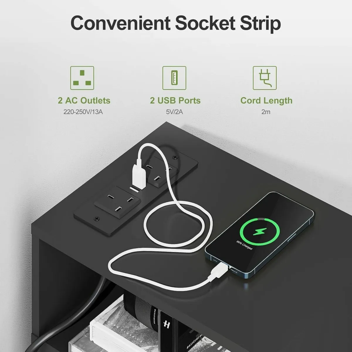 Narrow Bedside Table Wooden Nightstand with - Image 4