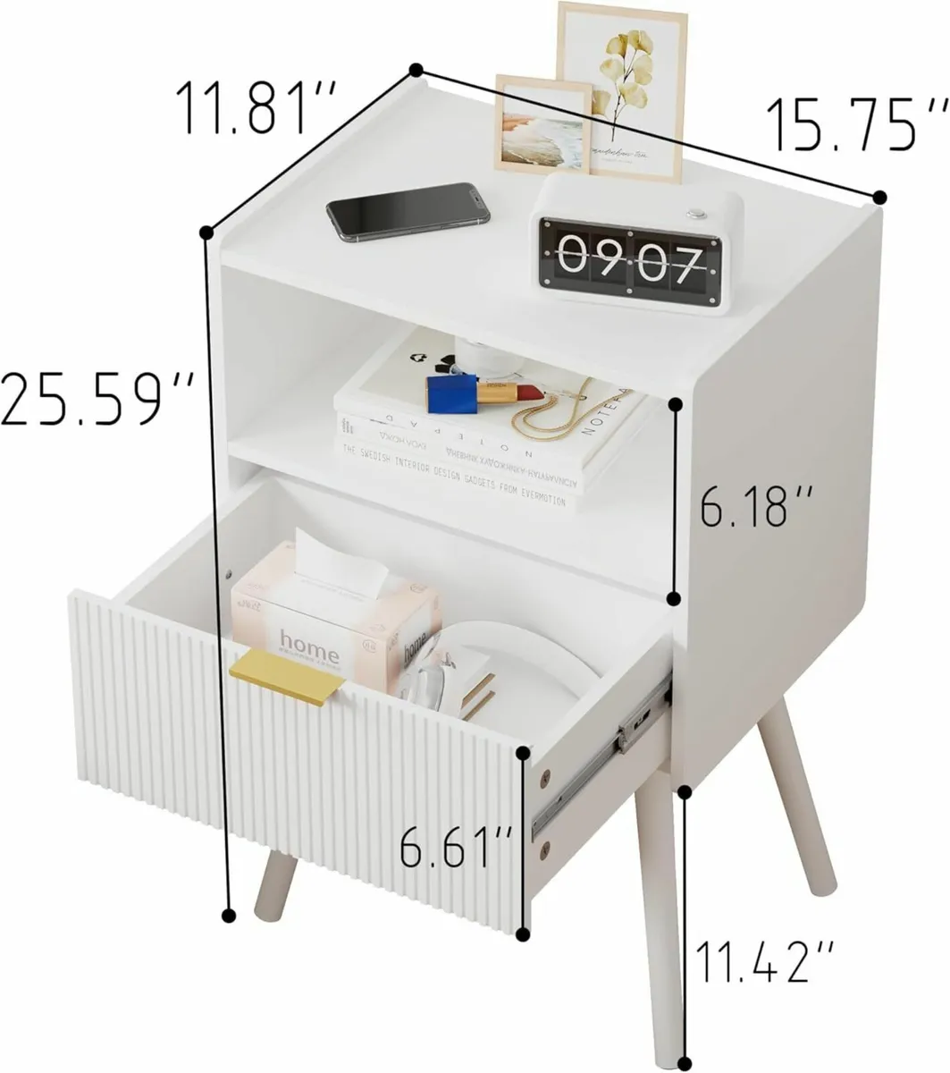 Modern Bedside Table with Storage Drawer and Open - Image 2