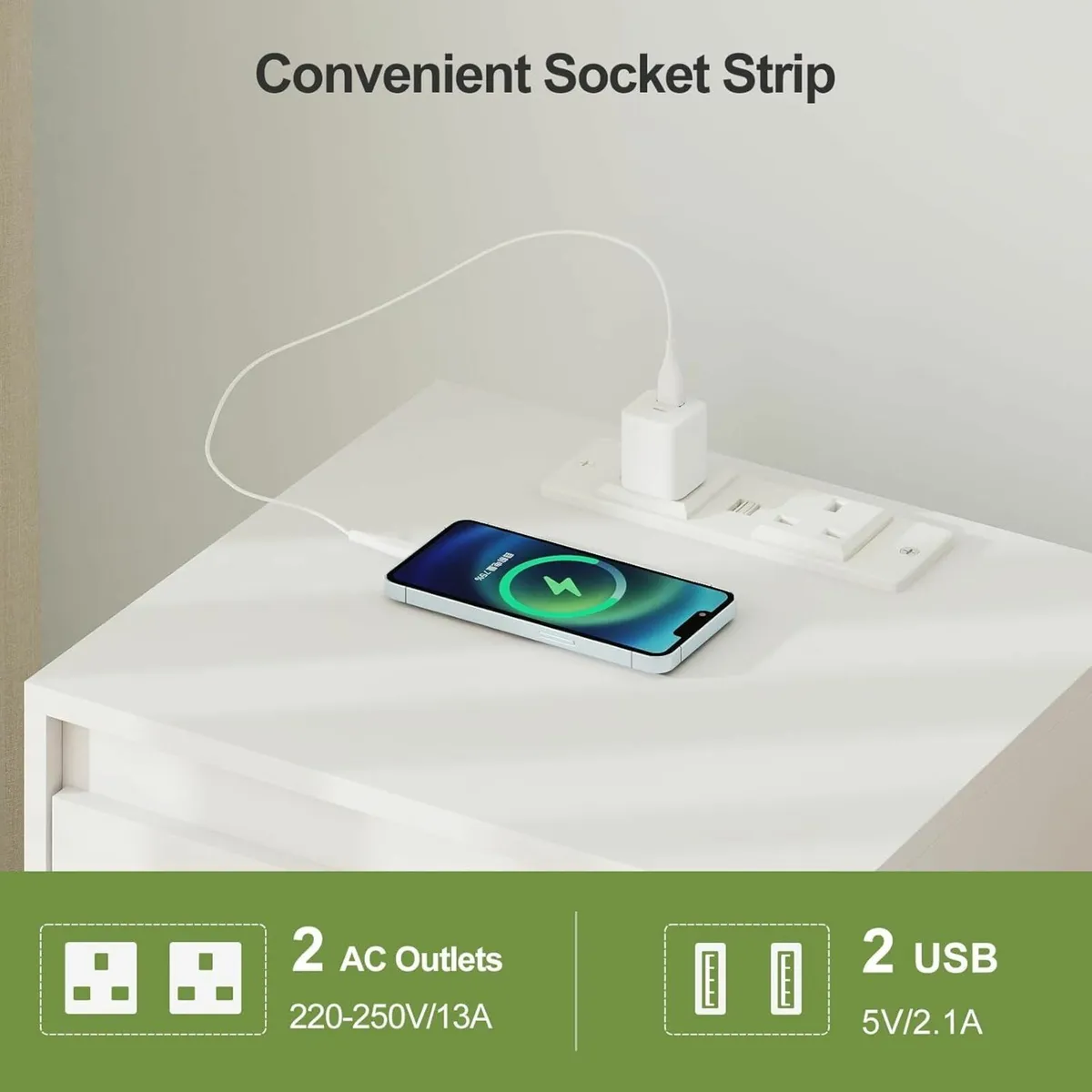 Bedside Table Nightstand with 3 Drawers and Power - Image 4