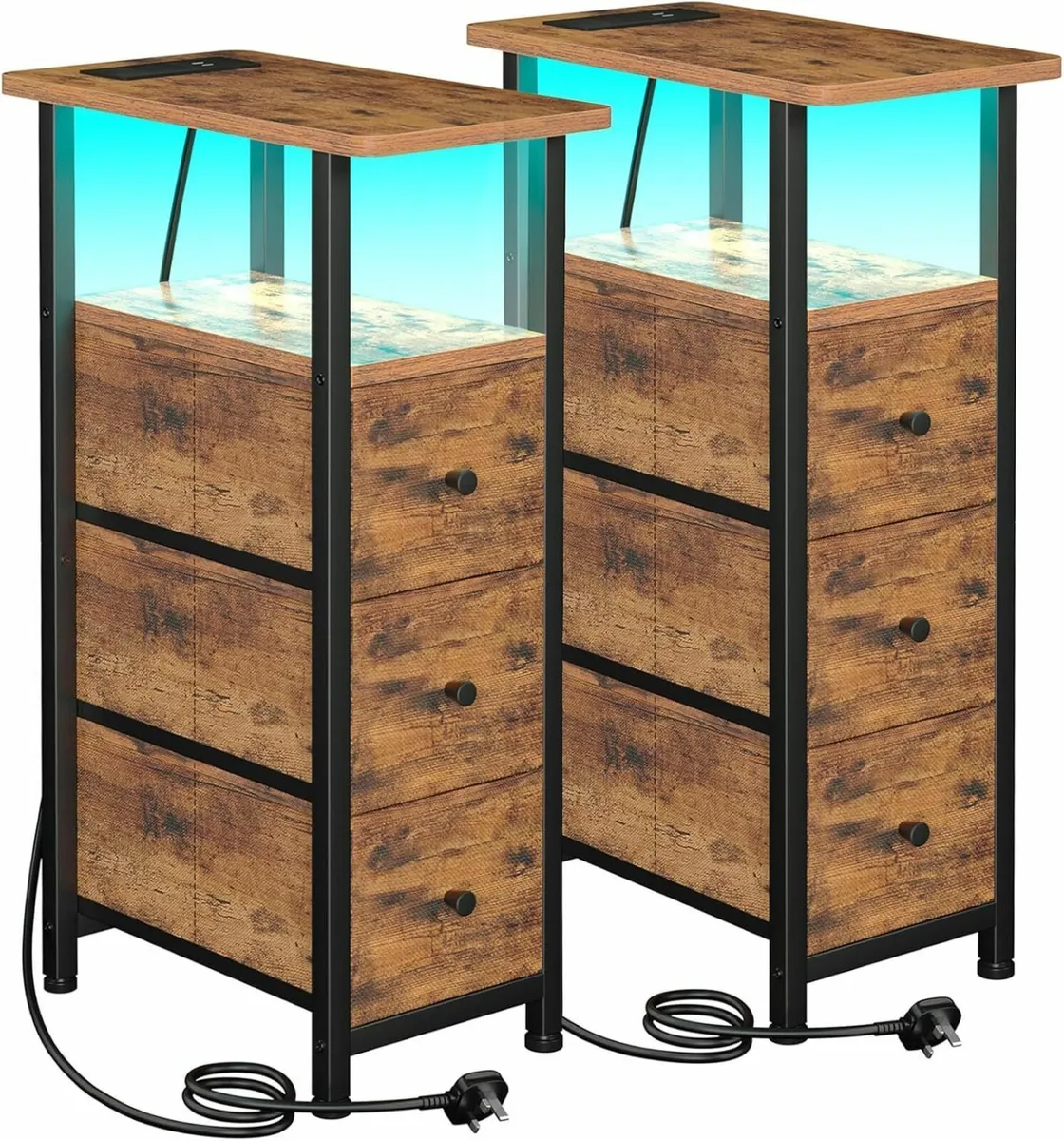 Slim Bedside Table Set of 2 with Charging Station - Image 1