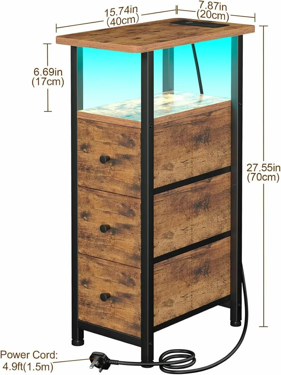 Slim Bedside Table Set of 2 with Charging Station - Image 3