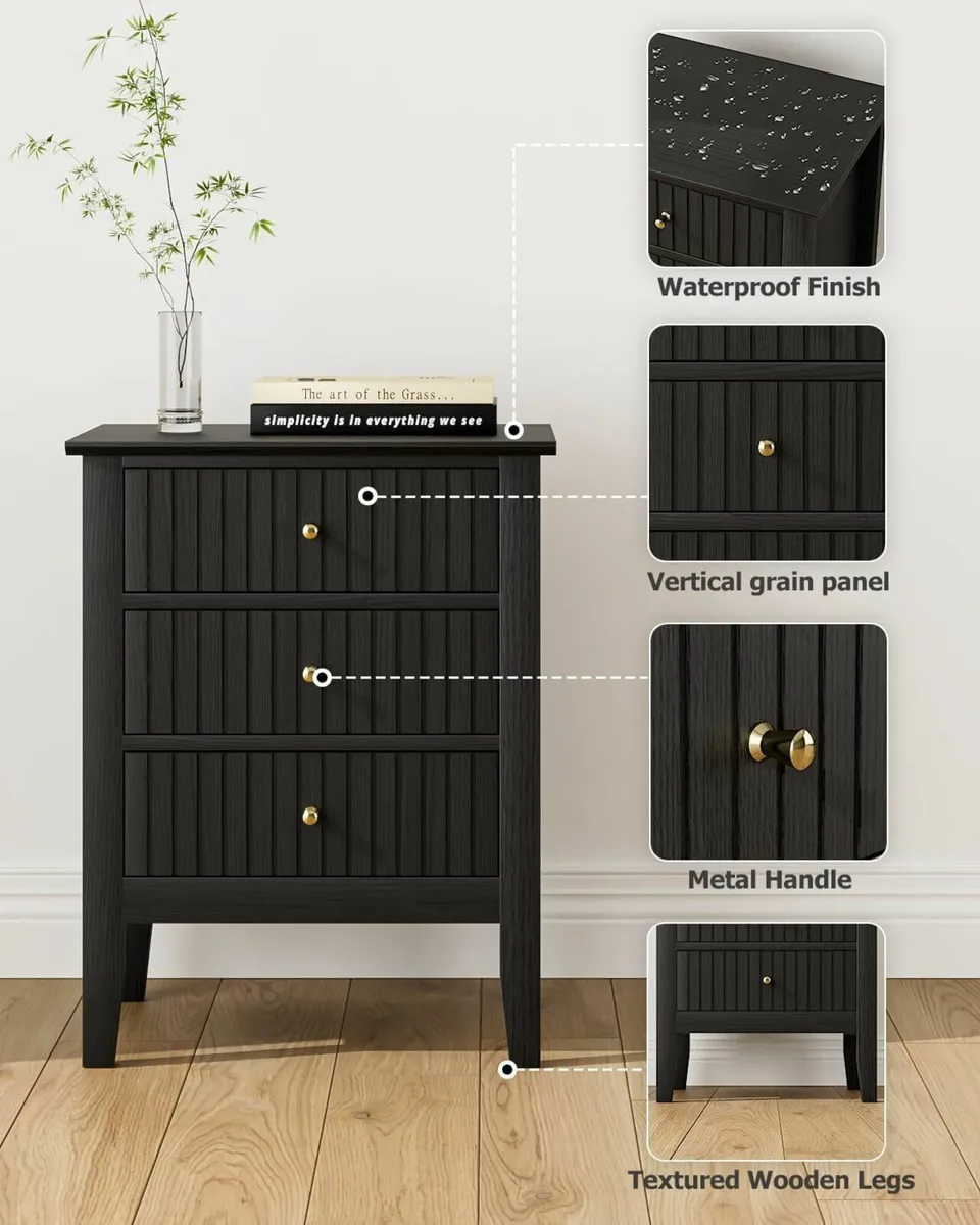 Bedside Cabinet with 3 Drawers Wooden Table - Image 4