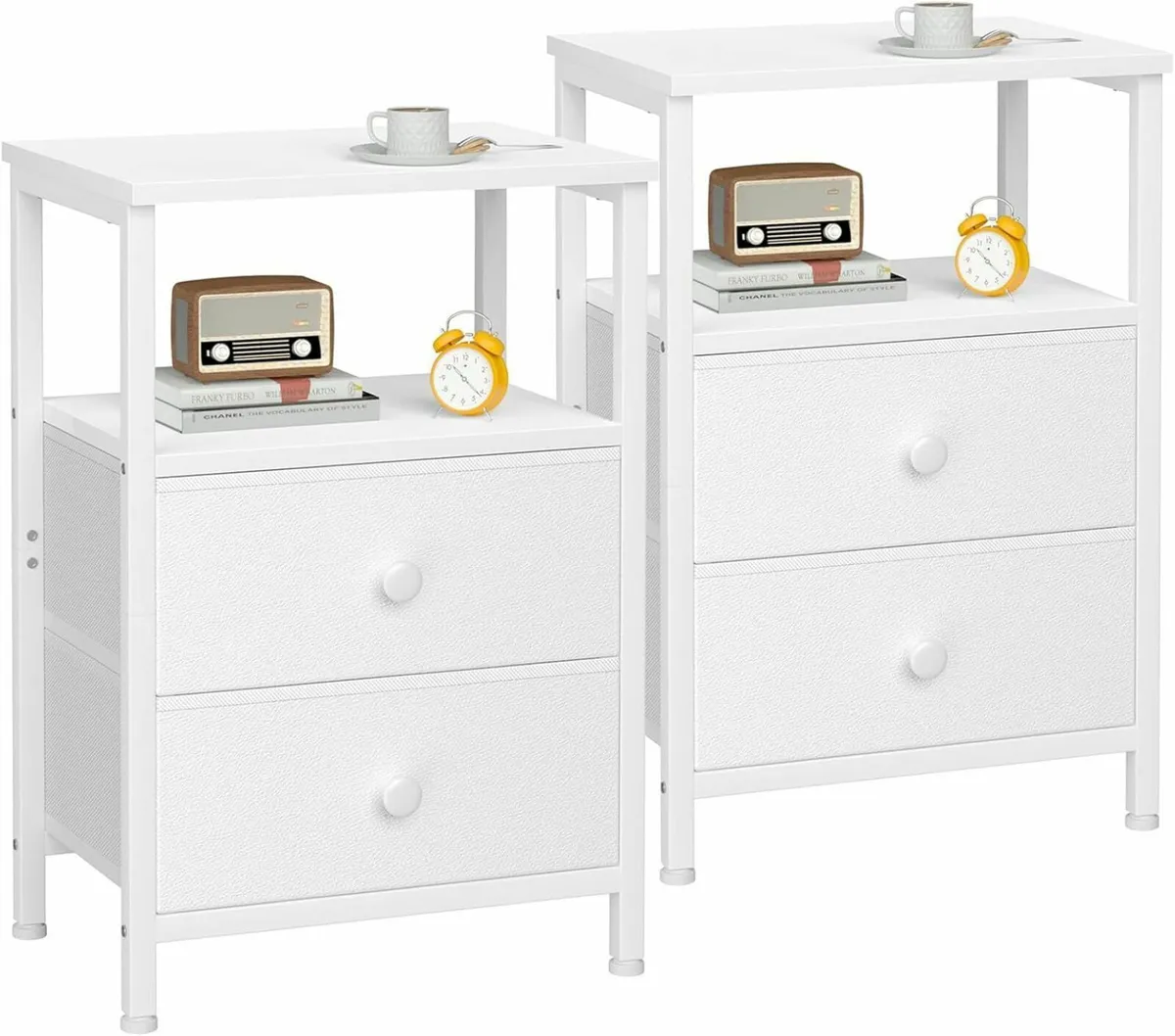 Bedside Table Set of 2 Side with Fabric Drawers - Image 1