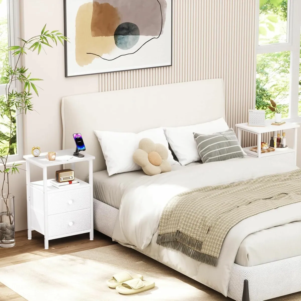 Bedside Table Set of 2 Side with Fabric Drawers - Image 2