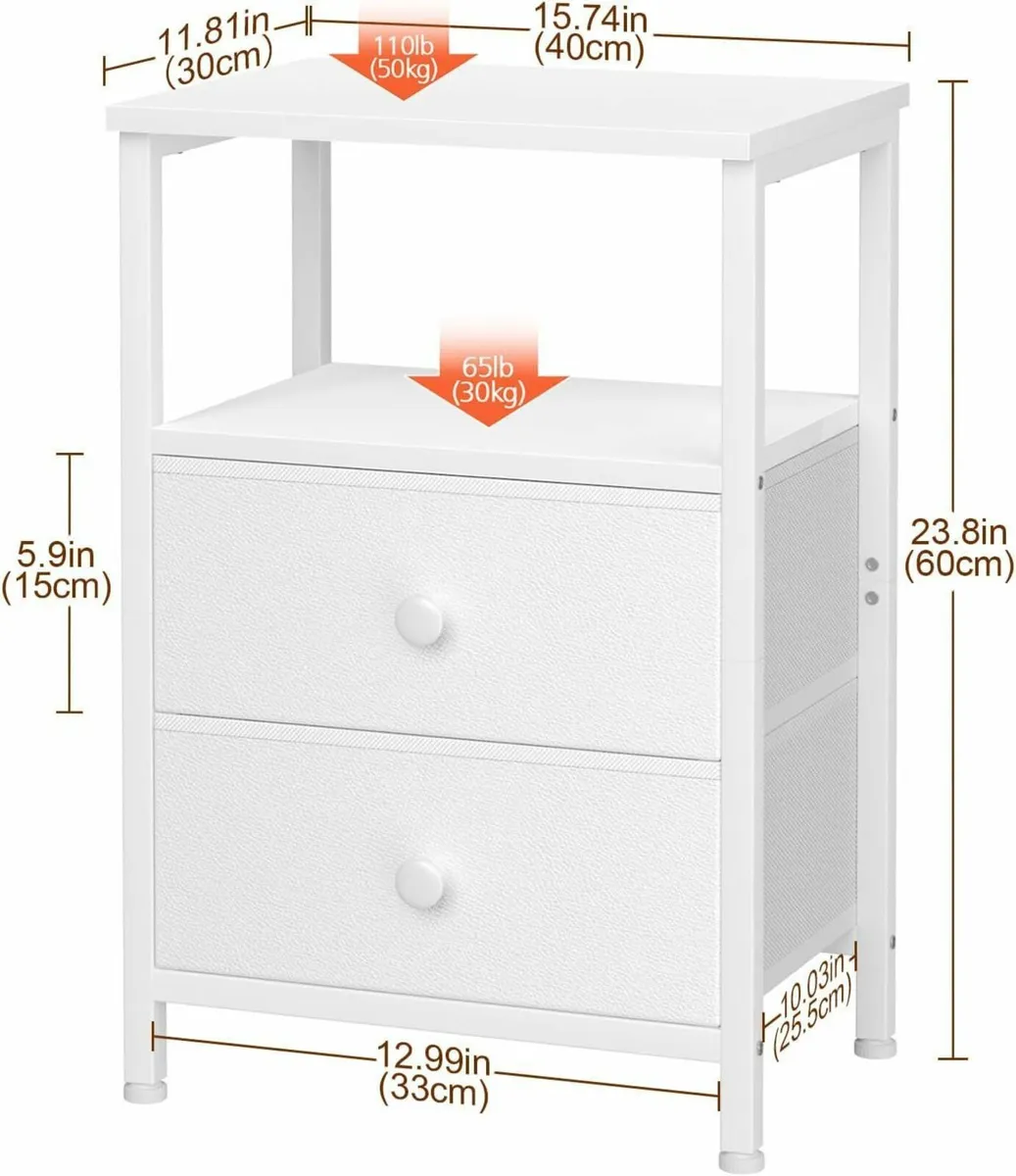 Bedside Table Set of 2 Side with Fabric Drawers - Image 3