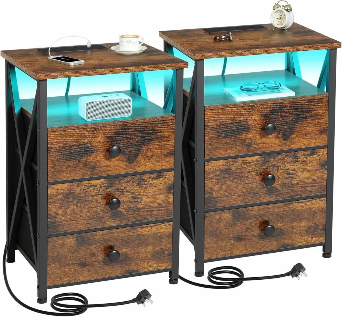Bedside Table Set of 2 with Charging Station Side - Image 1