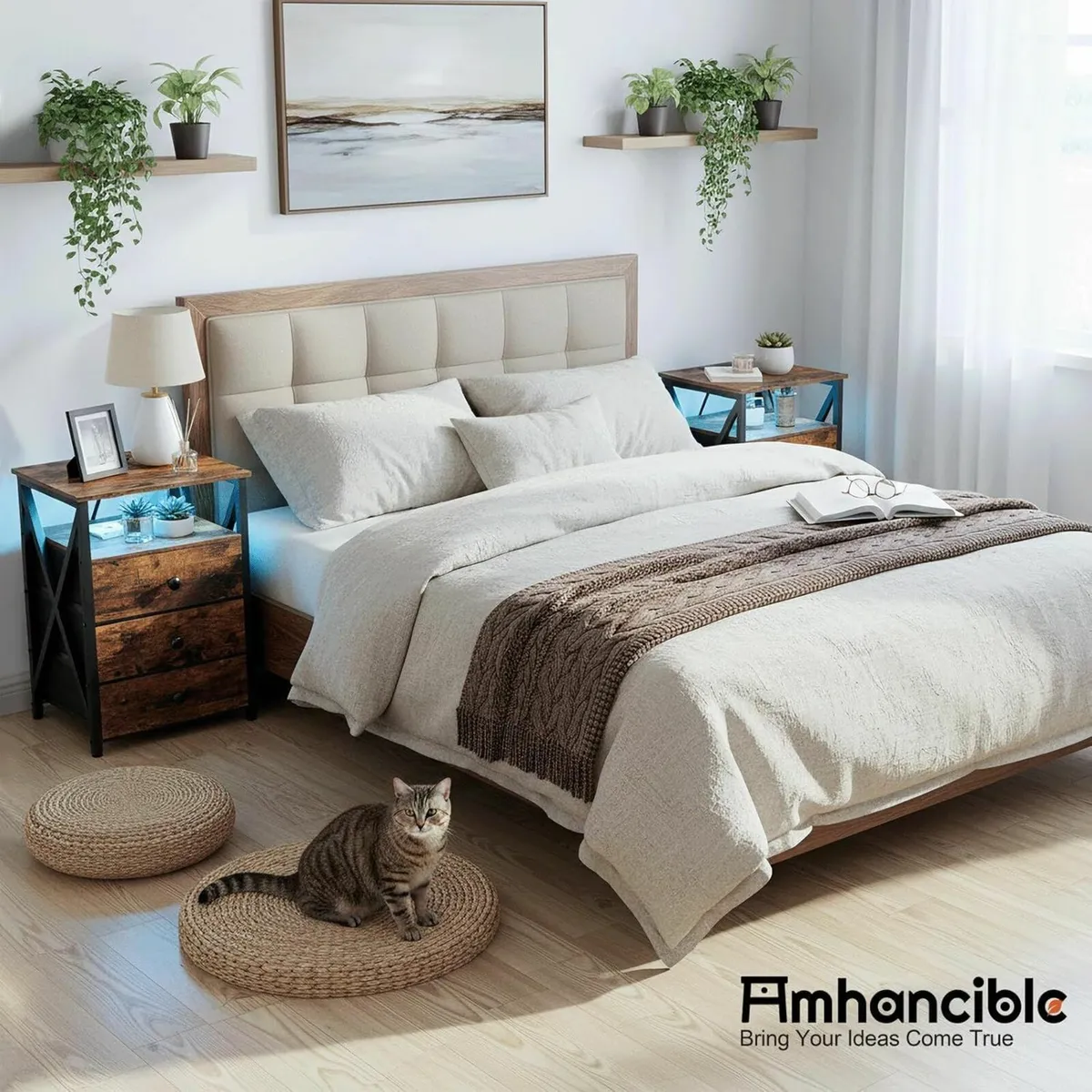 Bedside Table Set of 2 with Charging Station Side - Image 4