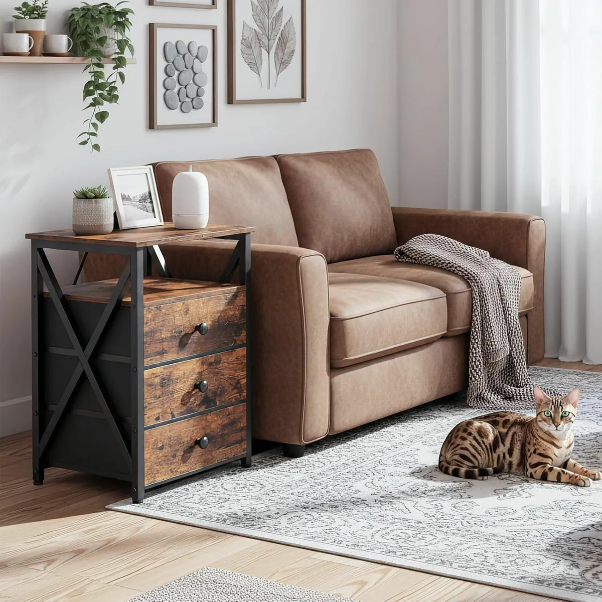 Bedside Table Set of 2 with Charging Station Side - Image 2