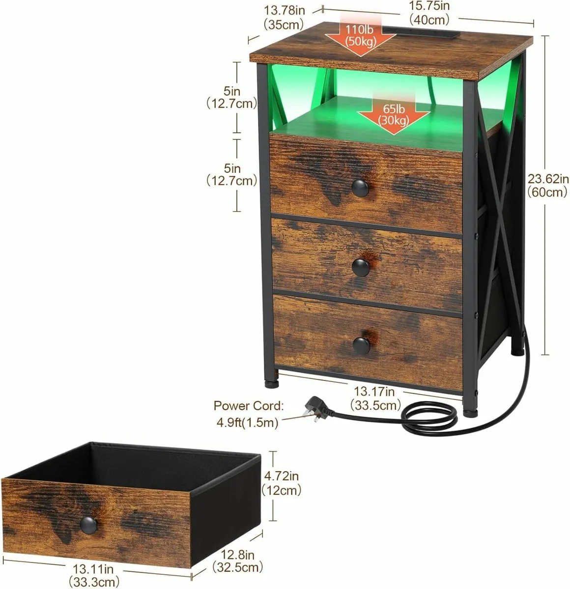 Bedside Table Set of 2 with Charging Station Side - Image 3