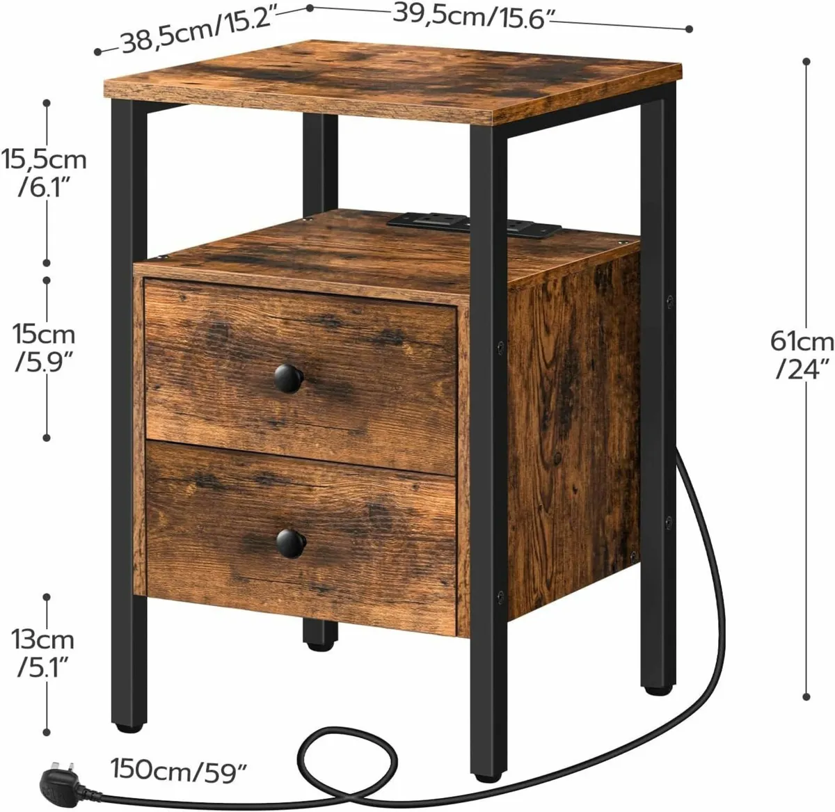 Bedside Table with Charging Station Side 2 - Image 3