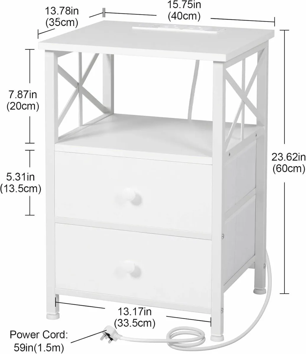 Bedside Table Set of 2 Side with Charging Station - Image 3