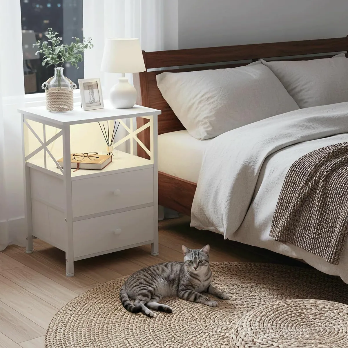 Bedside Table Set of 2 Side with Charging Station - Image 4