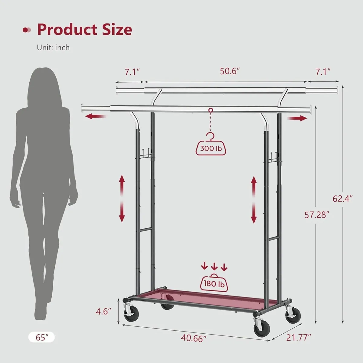 Double Rod Clothes Rack Load 480 LBS Heavy Duty - Image 3