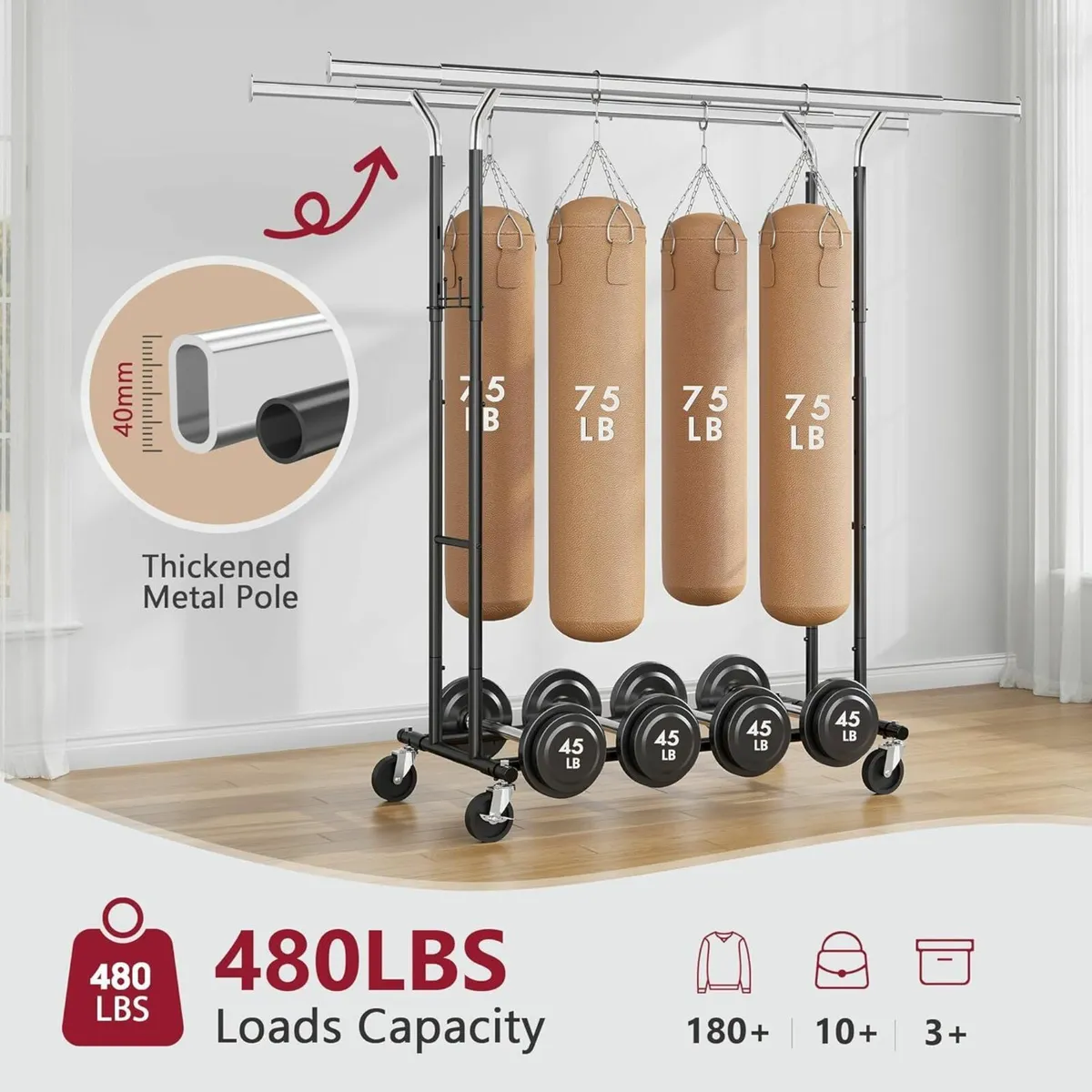 Double Rod Clothes Rack Load 480 LBS Heavy Duty - Image 4