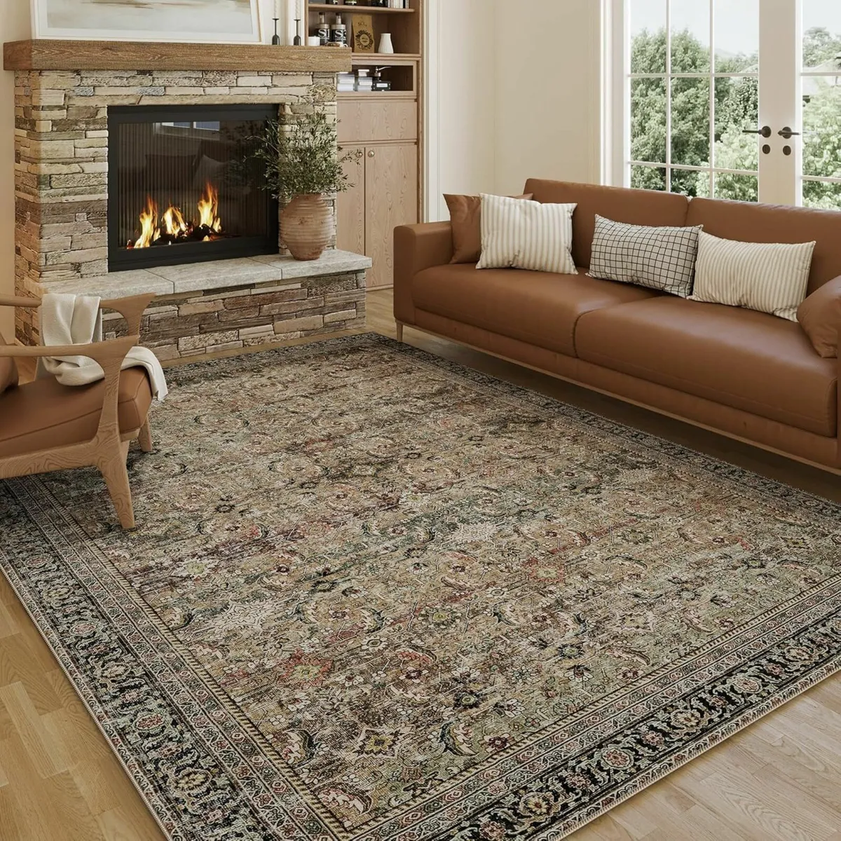 Vintage Rugs Living Room Brown Large Area Rug - Image 1