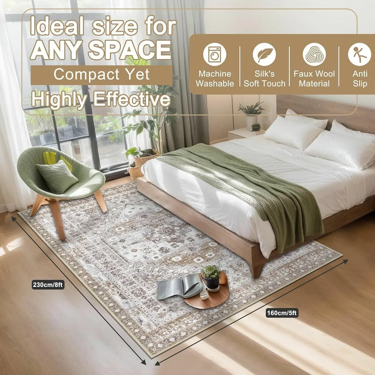 Washable Rugs Living Room 160x230cm Distressed - Image 2