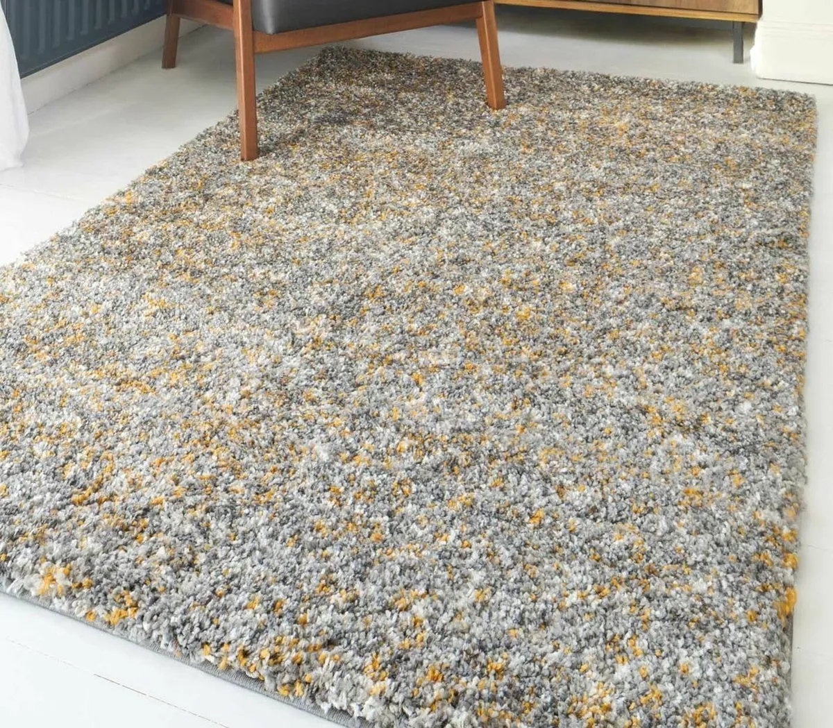 Yellow Grey Soft Shaggy Rug Thick Durable Easy - Image 1