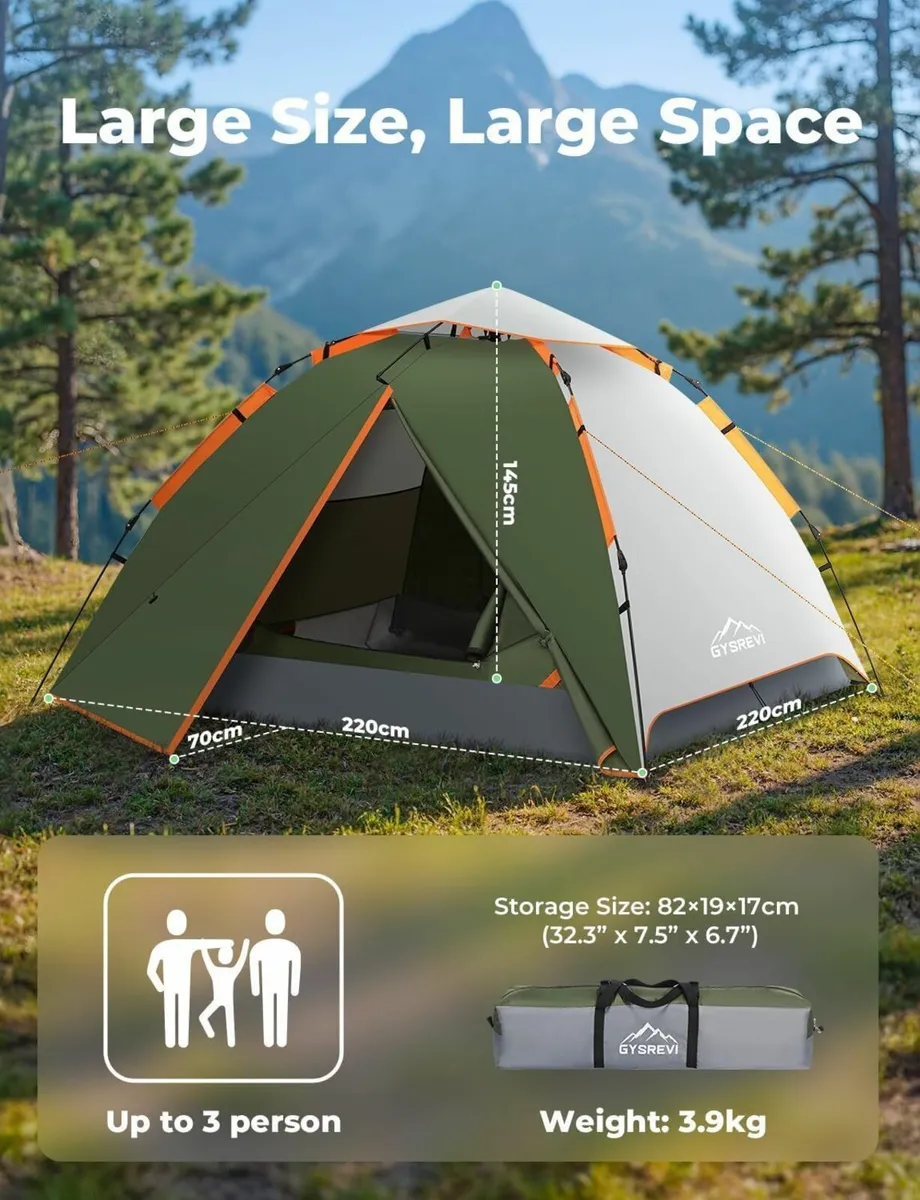 Camping Tent 3 Man Instant Pop Up Waterproof - Image 3