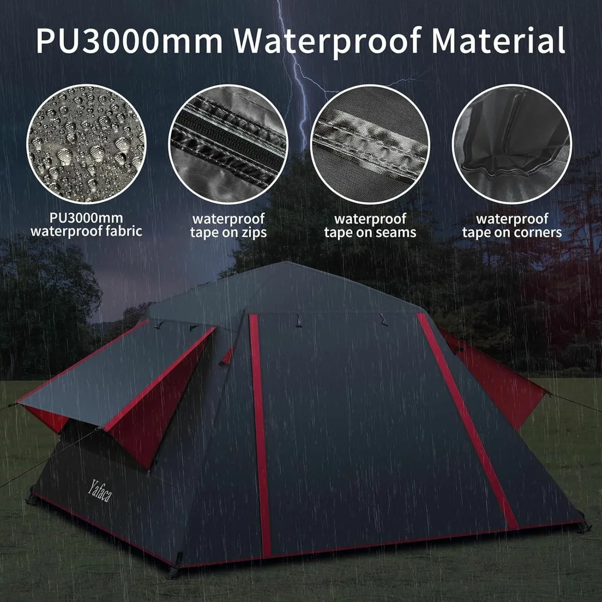 Camping Tent 3 Man Pop Up Extra Large Waterproof - Image 2