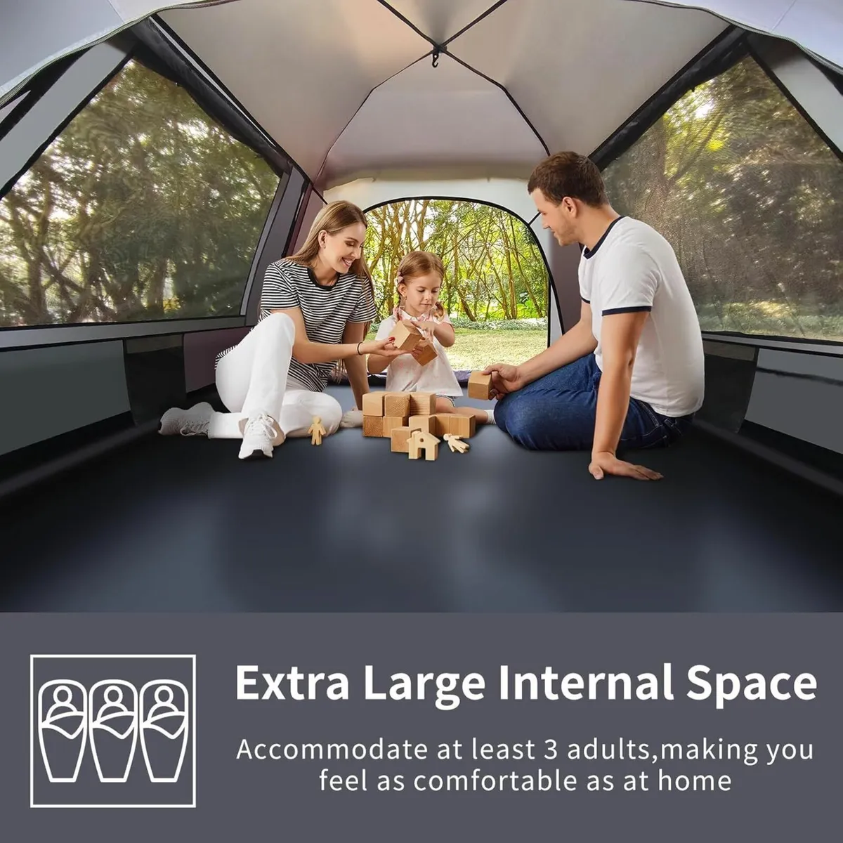 Camping Tent 3 Man Pop Up Extra Large Waterproof - Image 4