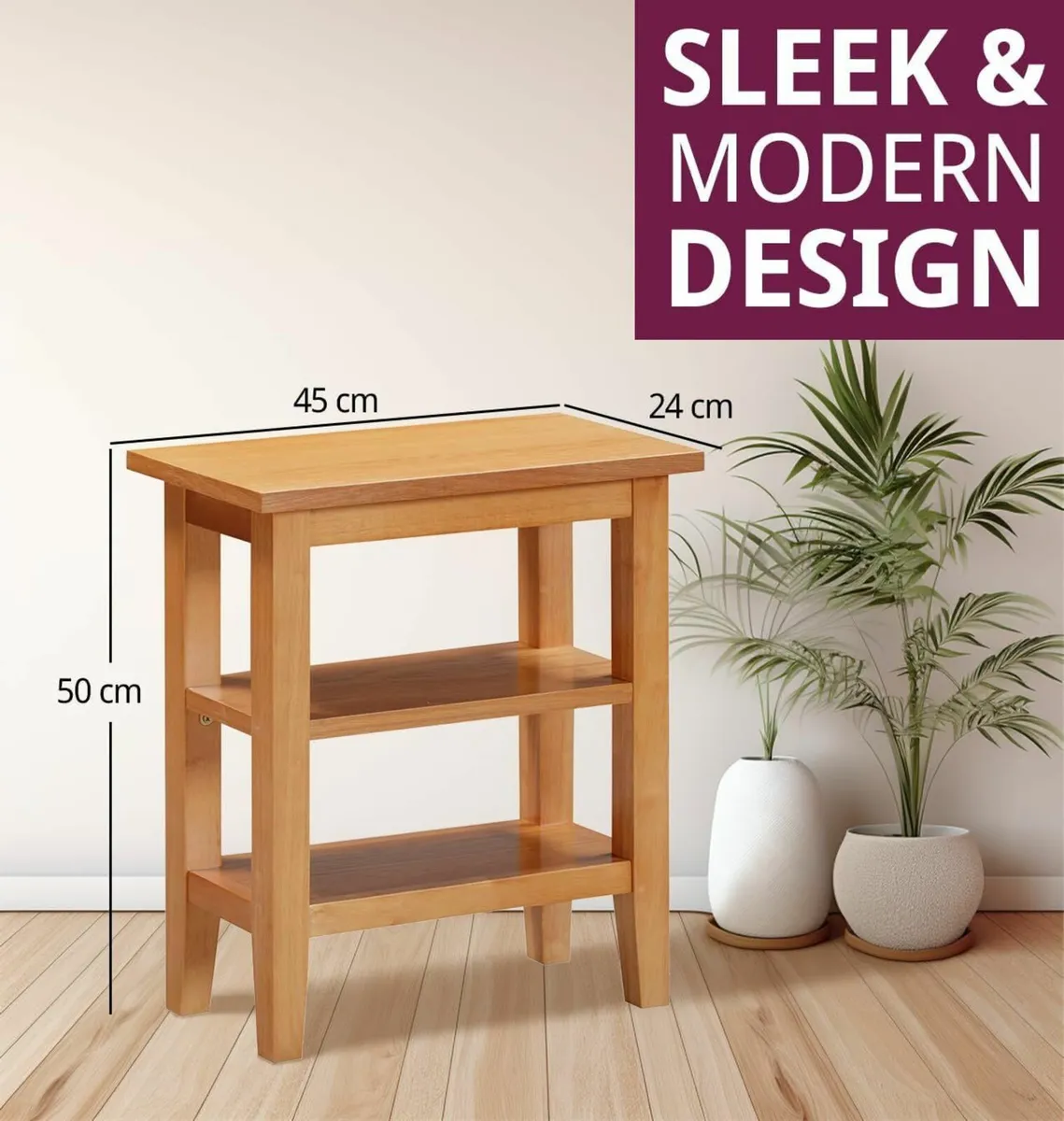 Aston Oak Effect Small Side Table with 2 Shelves - Image 2