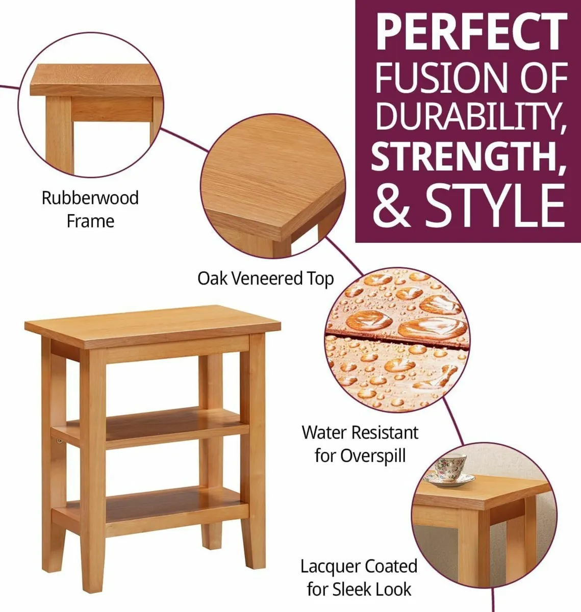 Aston Oak Effect Small Side Table with 2 Shelves - Image 3