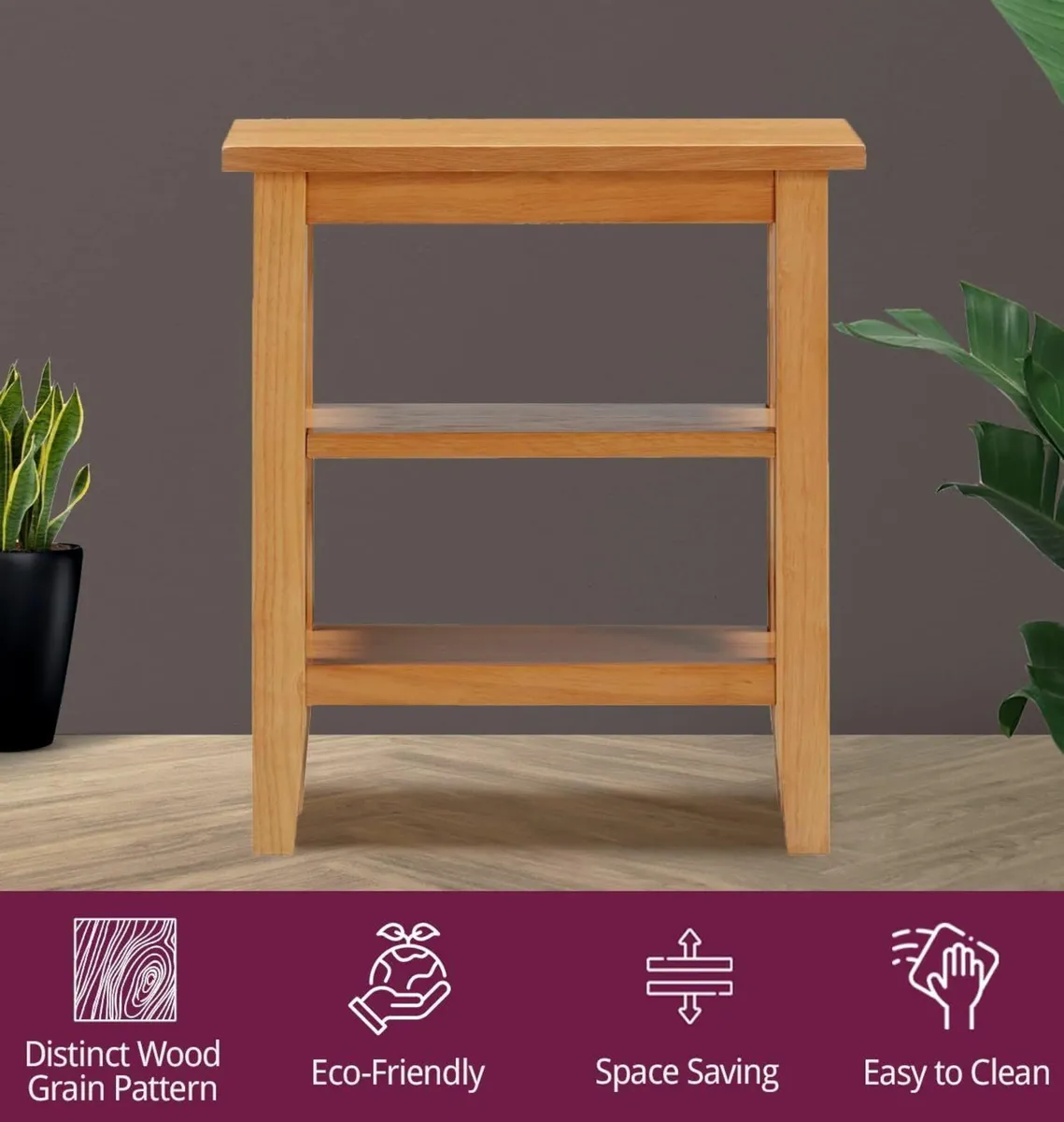 Aston Oak Effect Small Side Table with 2 Shelves - Image 4