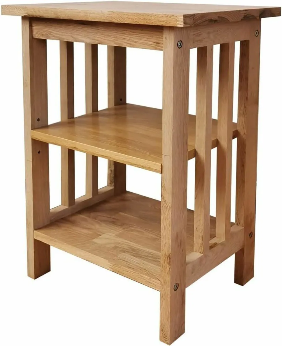 OAK Side Table 2 Storage Shelves Night End Grid - Image 1