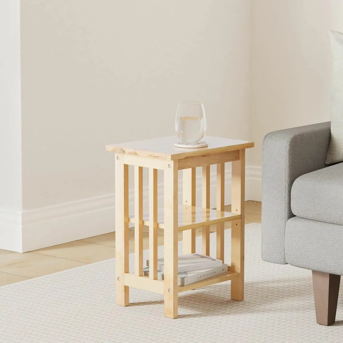 OAK Side Table 2 Storage Shelves Night End Grid - Image 2